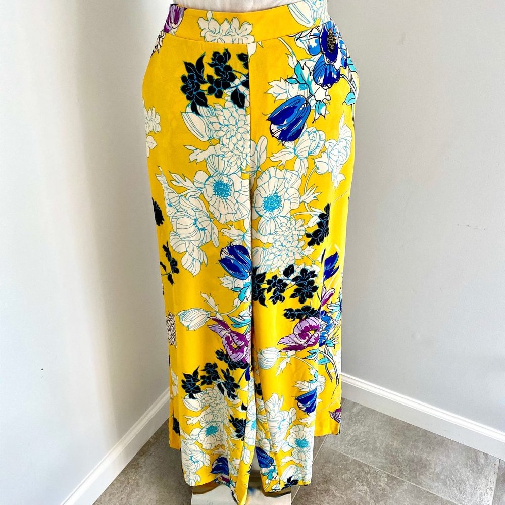 Floral printed stretch wide leg pants
